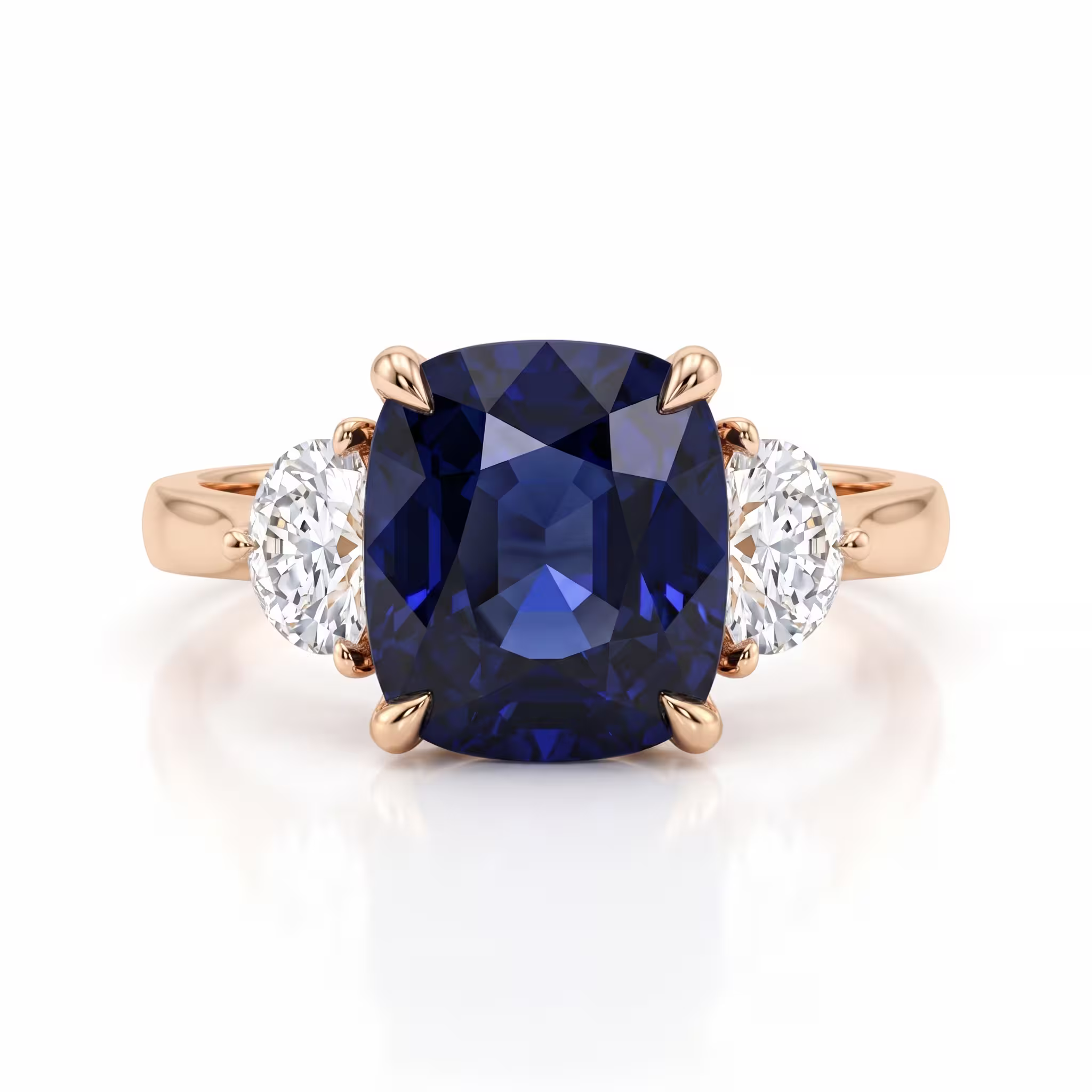 3.37ct Elongated Cushion Cut Sapphire Side Stone Engagement Ring - 18K Gold Chloe's Jewellers