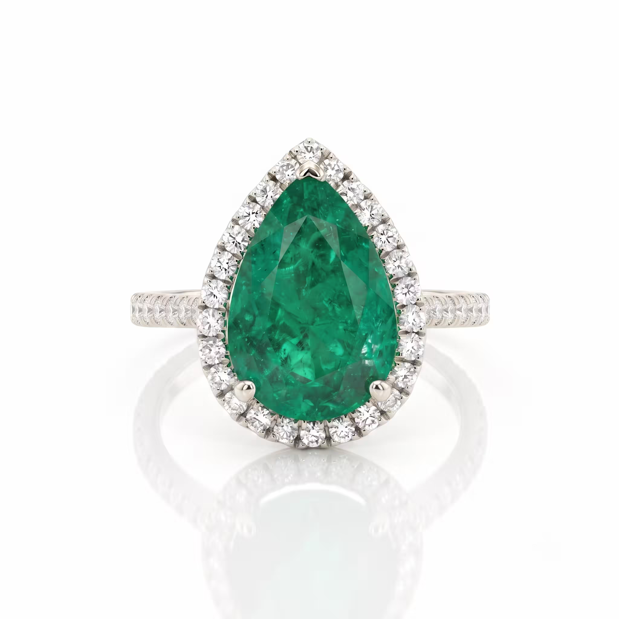 2.50ct Pear Cut Colombian Emerald Halo Setting Engagement Ring - 18K Gold