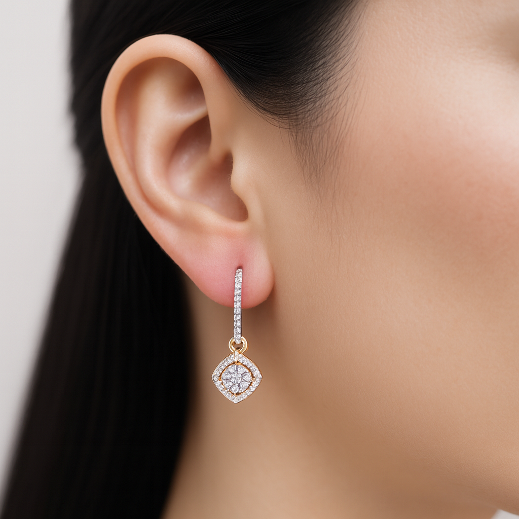 18K Rose Gold Round Brilliant Diamond Drop Earrings 1.06CT