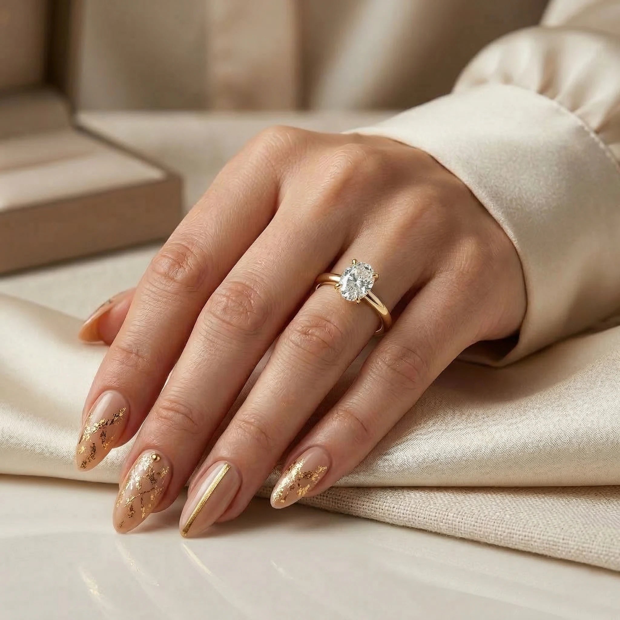 0.44ct Natural Oval Cut Solitaire Setting Engagement Ring