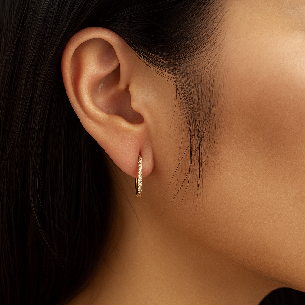 Grain Set Oval Hoop Diamond Earrings 0.24CT