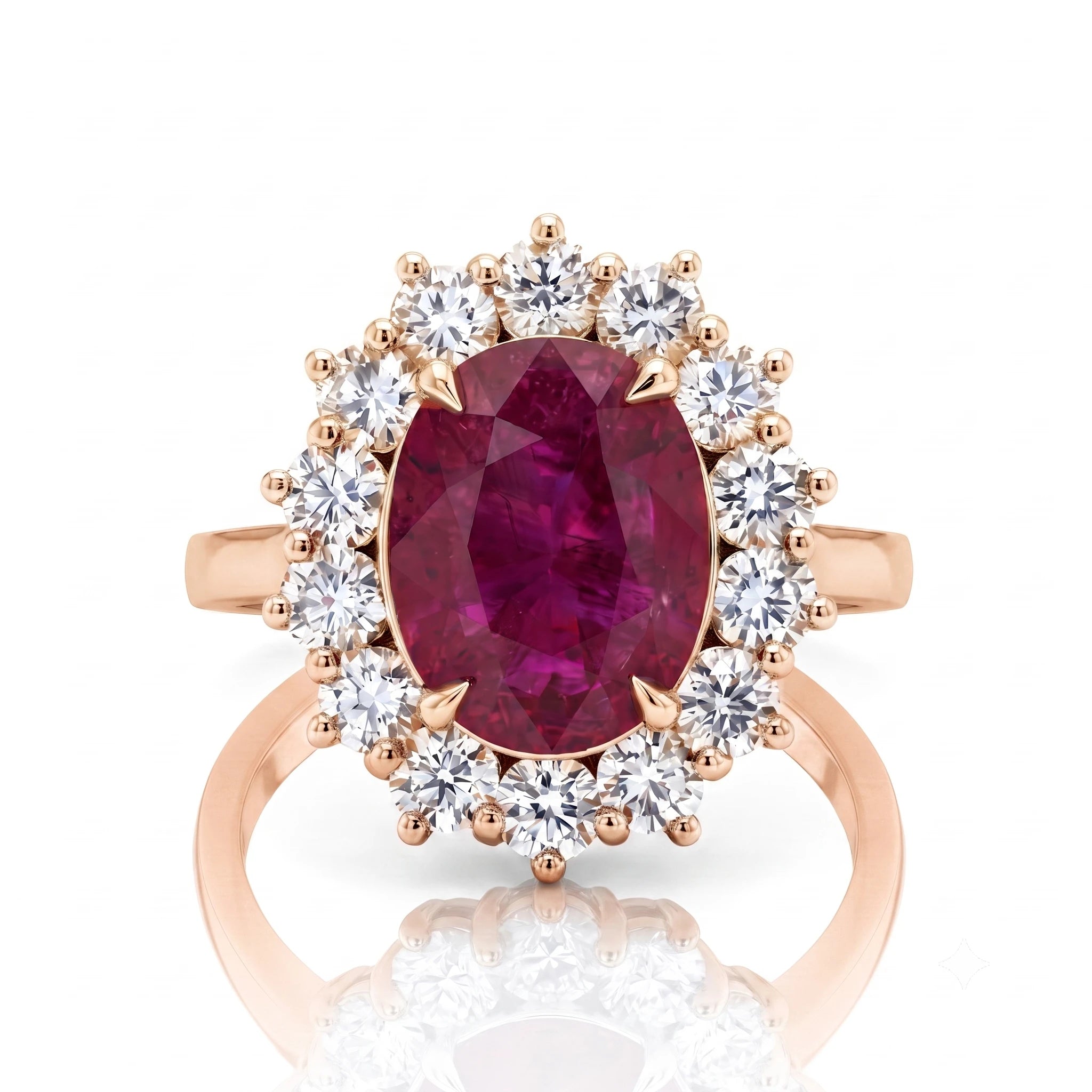 2.90ct Oval Shape Thai Ruby Halo Set Engagement Ring - Platinum