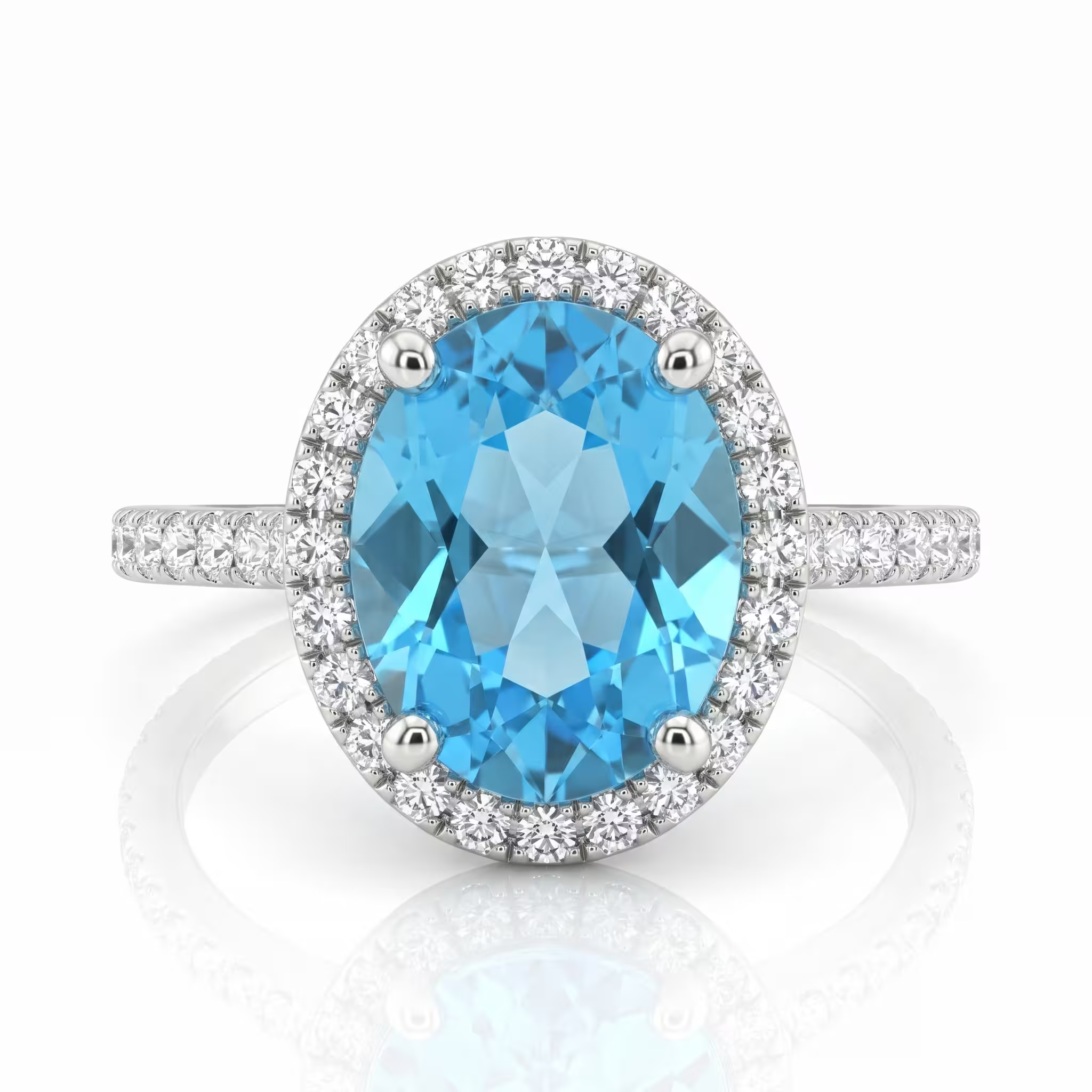 1.70ct Oval Cut Blue Topaz Engagement Ring - Platinum