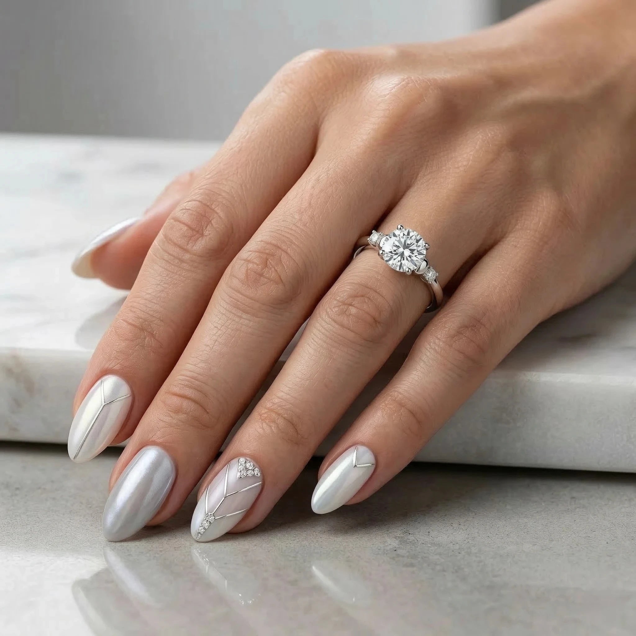 0.70ct GIA Round cut Natural Diamond Engagement Ring with 2 Side Stones