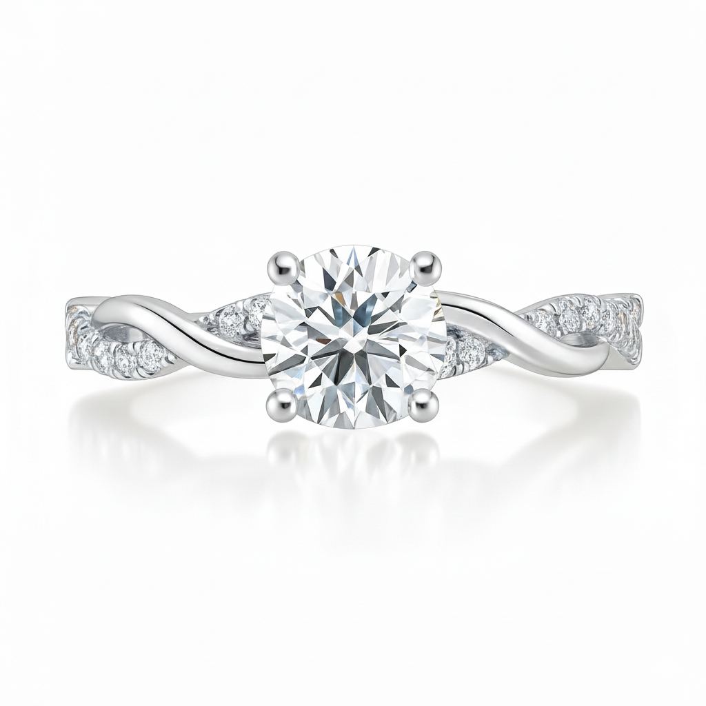 Natural Round Diamond Twisted Band Engagement Ring 0.90ct