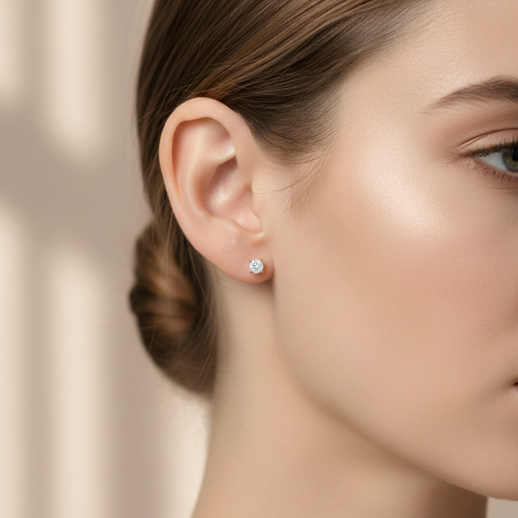 0.30ct Round Cut Natural Diamond Stud Earrings, 18ct Yellow Gold