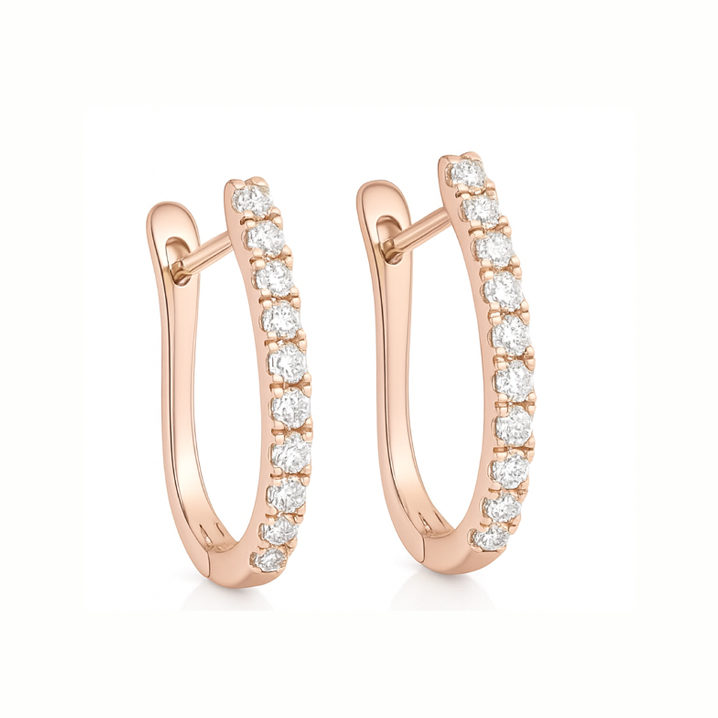 18K White Gold Grain Set Oval Hoop Diamond Earrings 0.24CT