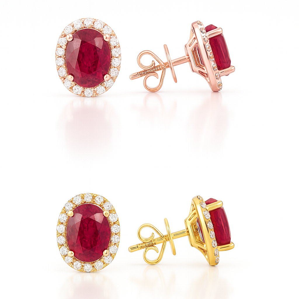 Oval Ruby Halo Setting Stud Earrings 2.00CT 18K White Gold Chloe's Jewellers
