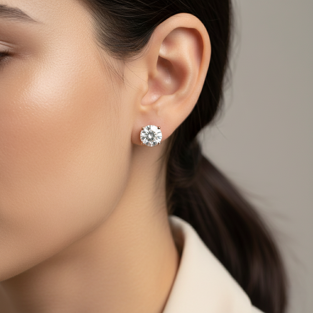 1.60cts Round Cut Lab Diamond Stud Earrings, 18ct White Gold