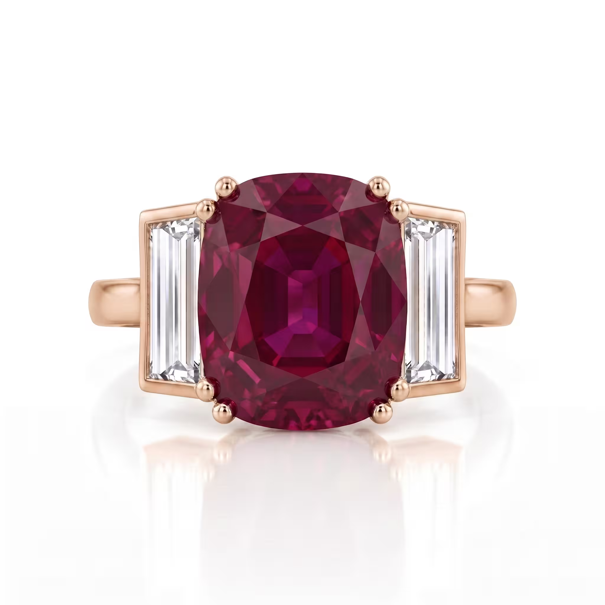 6.42ct Mozambique No Heat Oval Shape Ruby Trilogy Engagement Ring - Platinum