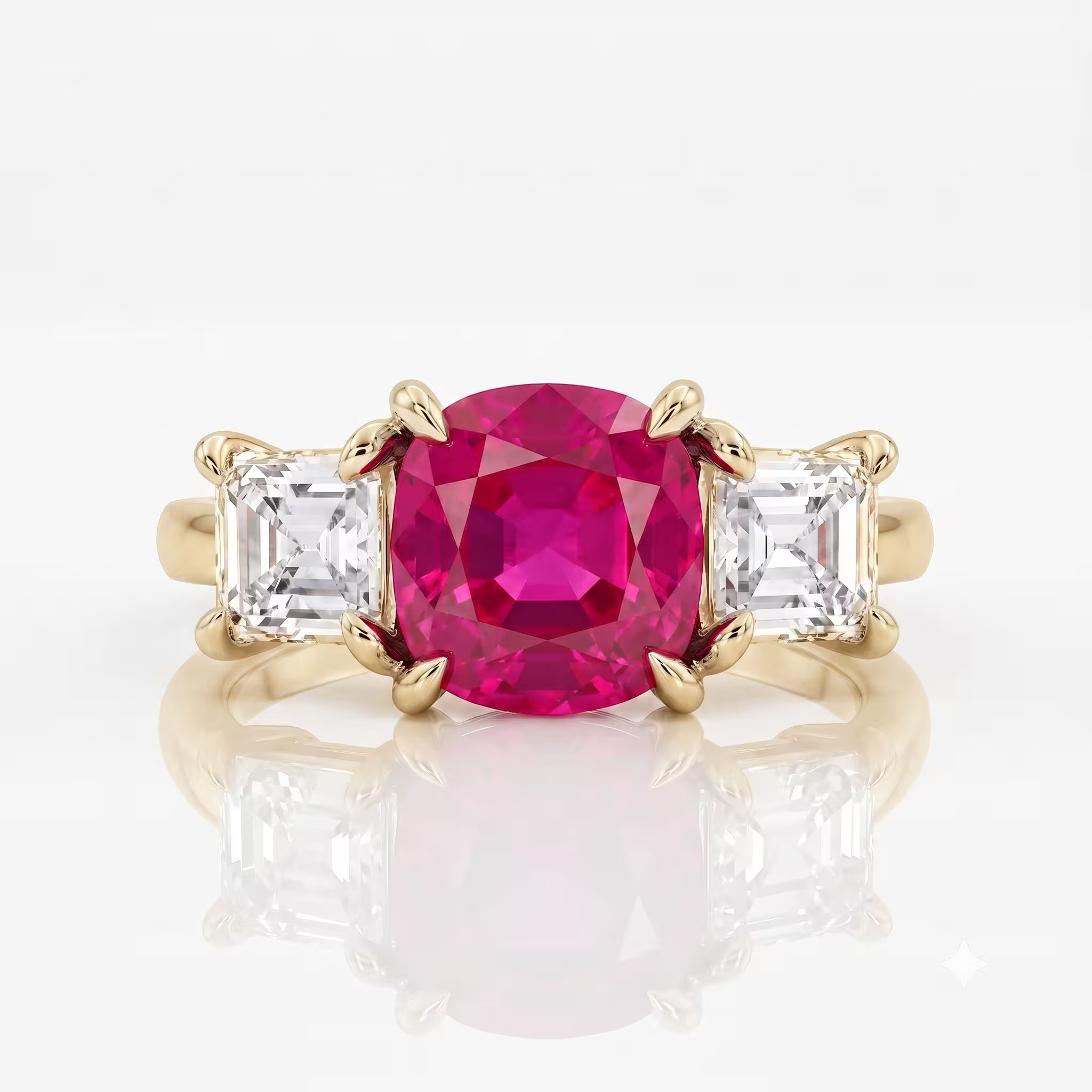 1.54ct Cushion Cut Burma Heat Ruby Trilogy Engagement Ring - Platinum