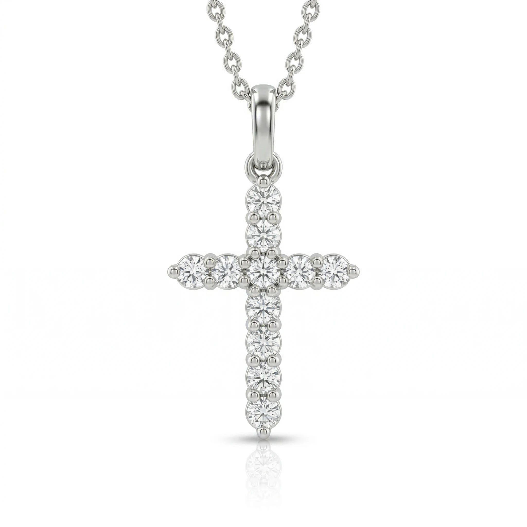 0.33ct Natural Diamond Cross Pendant Necklace in 18K White Gold