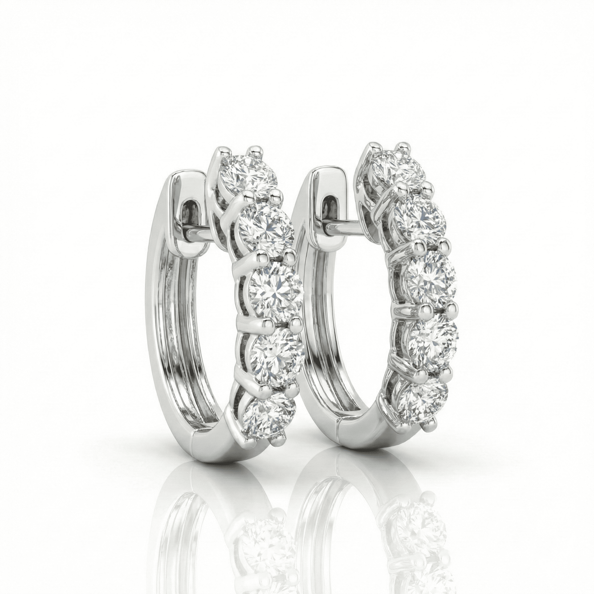 18K White Gold Brilliant Cut Diamond Round Hoop Earrings 1.50CT