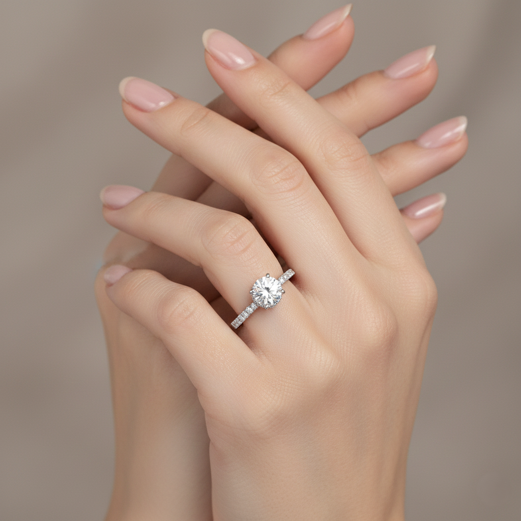 Engagement ring | Proposal ring | 18k White gold wedding ring | Diamonds on band