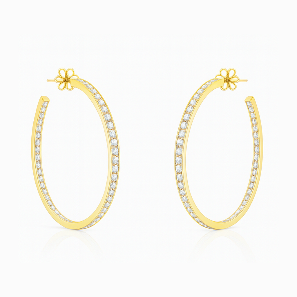 Pave set In Out Setting Diamond Gold Hoop Earring 2.76ct