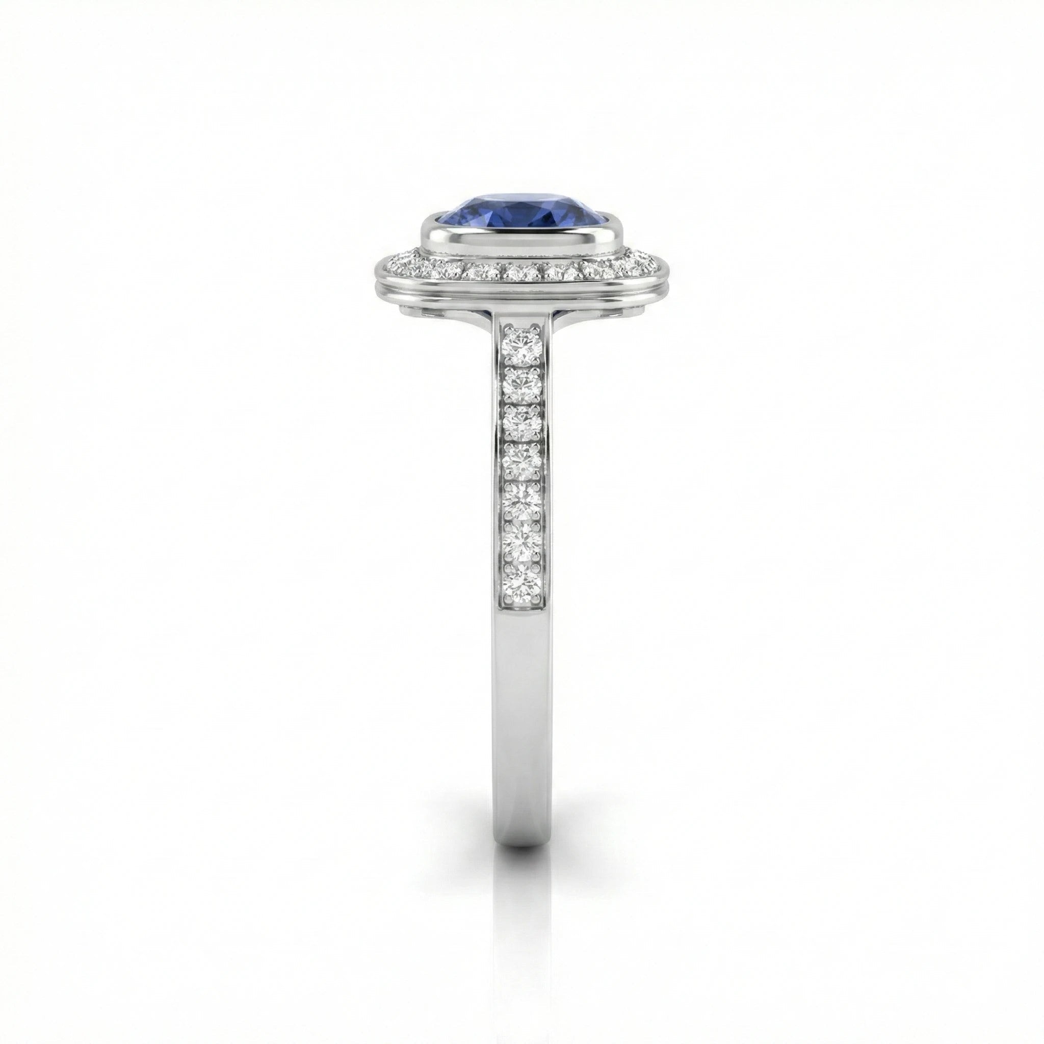 1.46ct Cushion Cut Blue Sapphire Halo Setting Engagement Ring Chloe's Jewellers