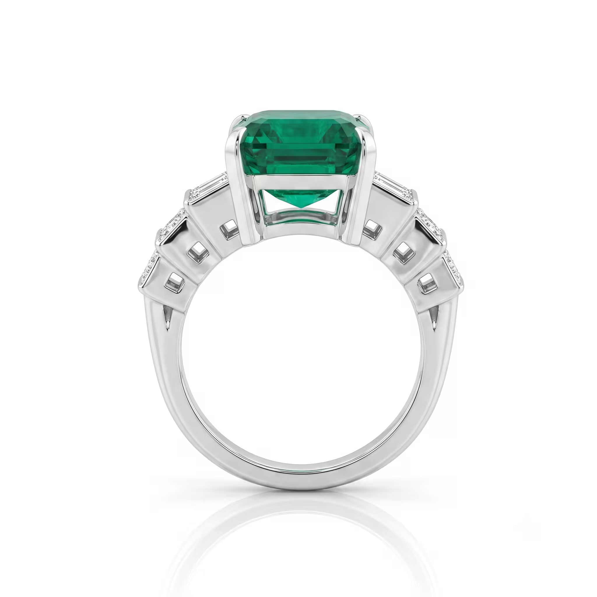 6.12ct Emerald Cut Zambian Emerald Engagement Ring - Platinum