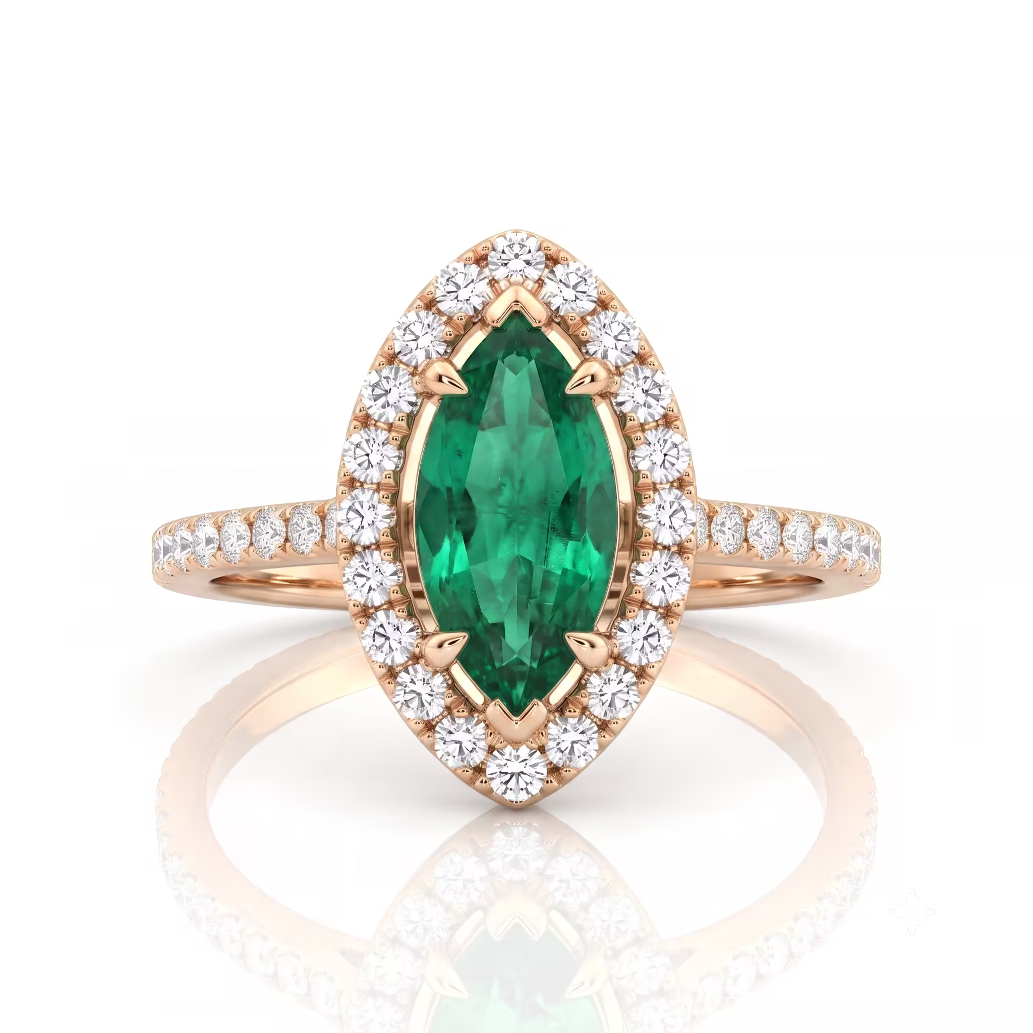 0.68ct Marquise Cut Zambian Emerald Halo Setting Engagement Ring - 18K Gold