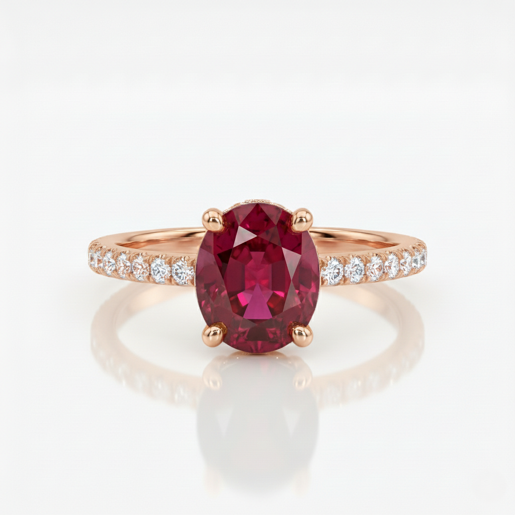 1.72ct Oval Cut Thai Ruby Engagement Ring, 18K Gold Chloe's Jewellers