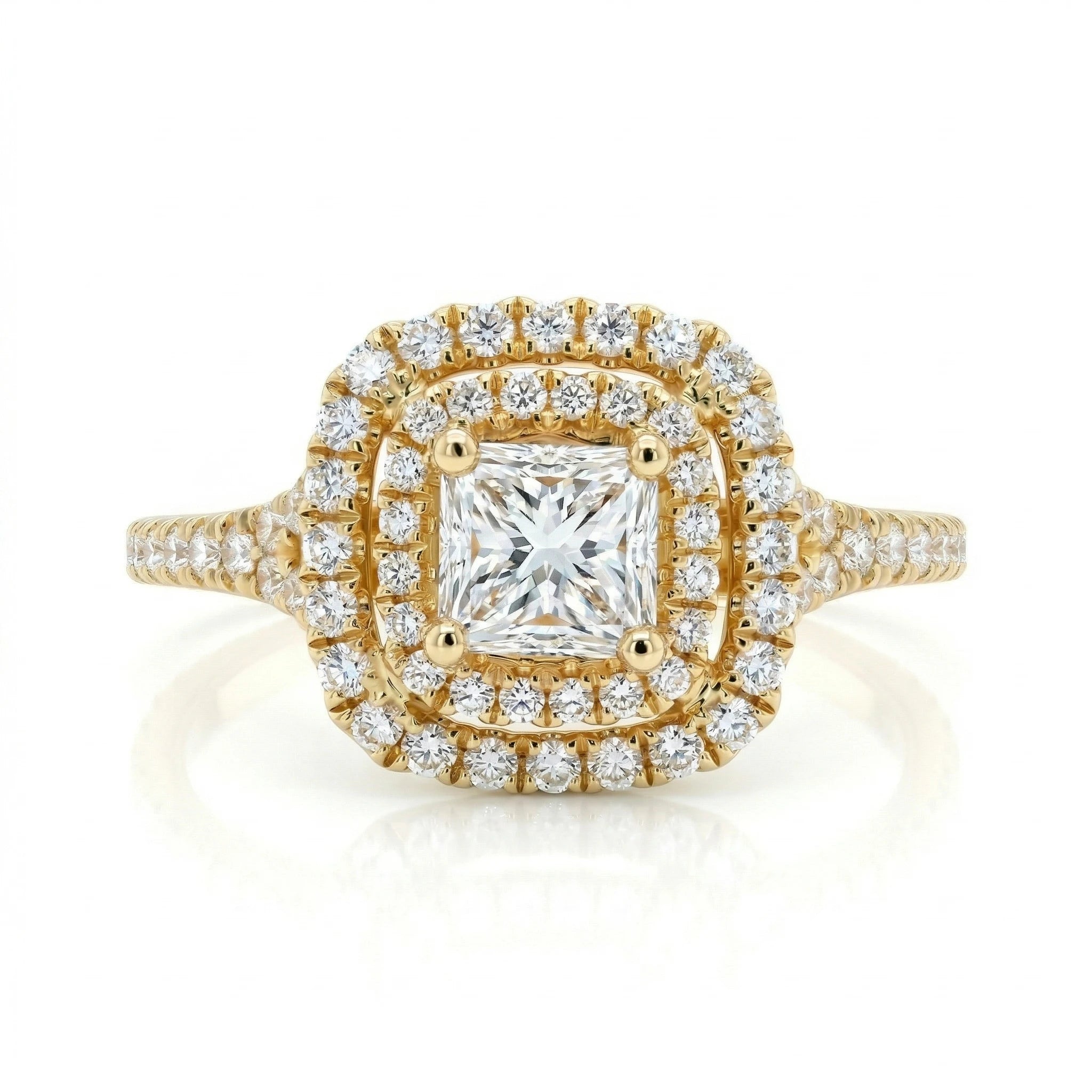 0.57ct GIA Natural Princess Cut Double Halo Set Engagement Ring