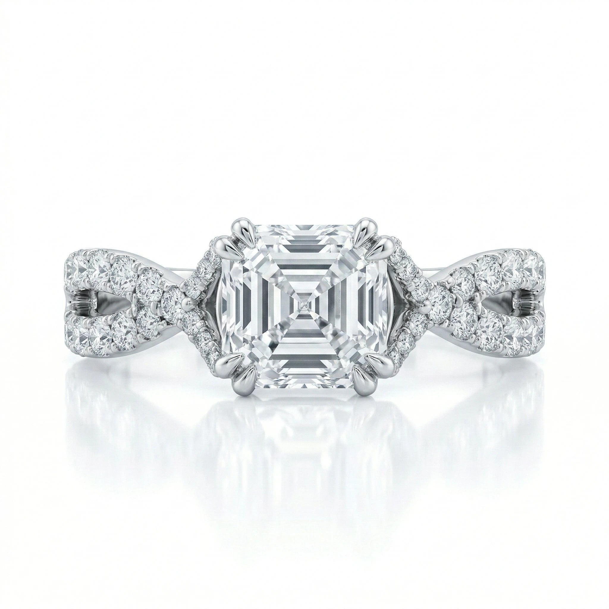 0.92ct Asscher Cut Natural Diamond Engagement Ring With Split Twisted Band Chloe's Jewellers