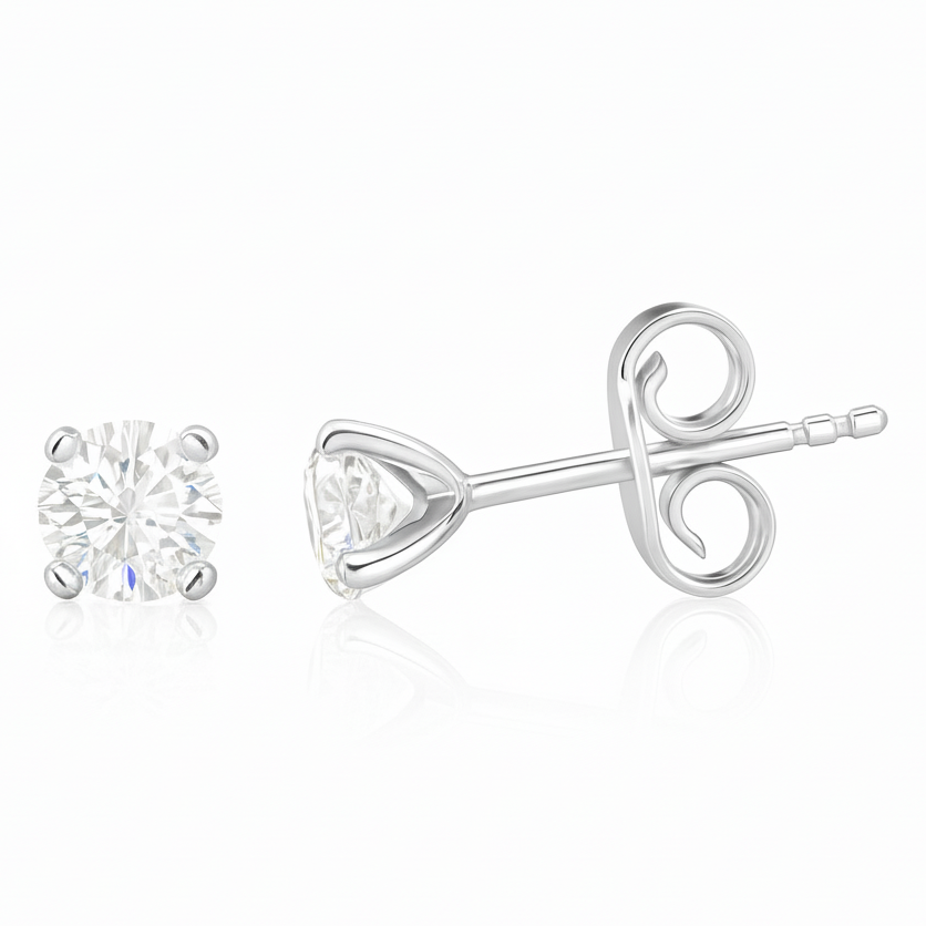 0.80cts Round Cut Natural Diamond Stud, 18ct White Gold