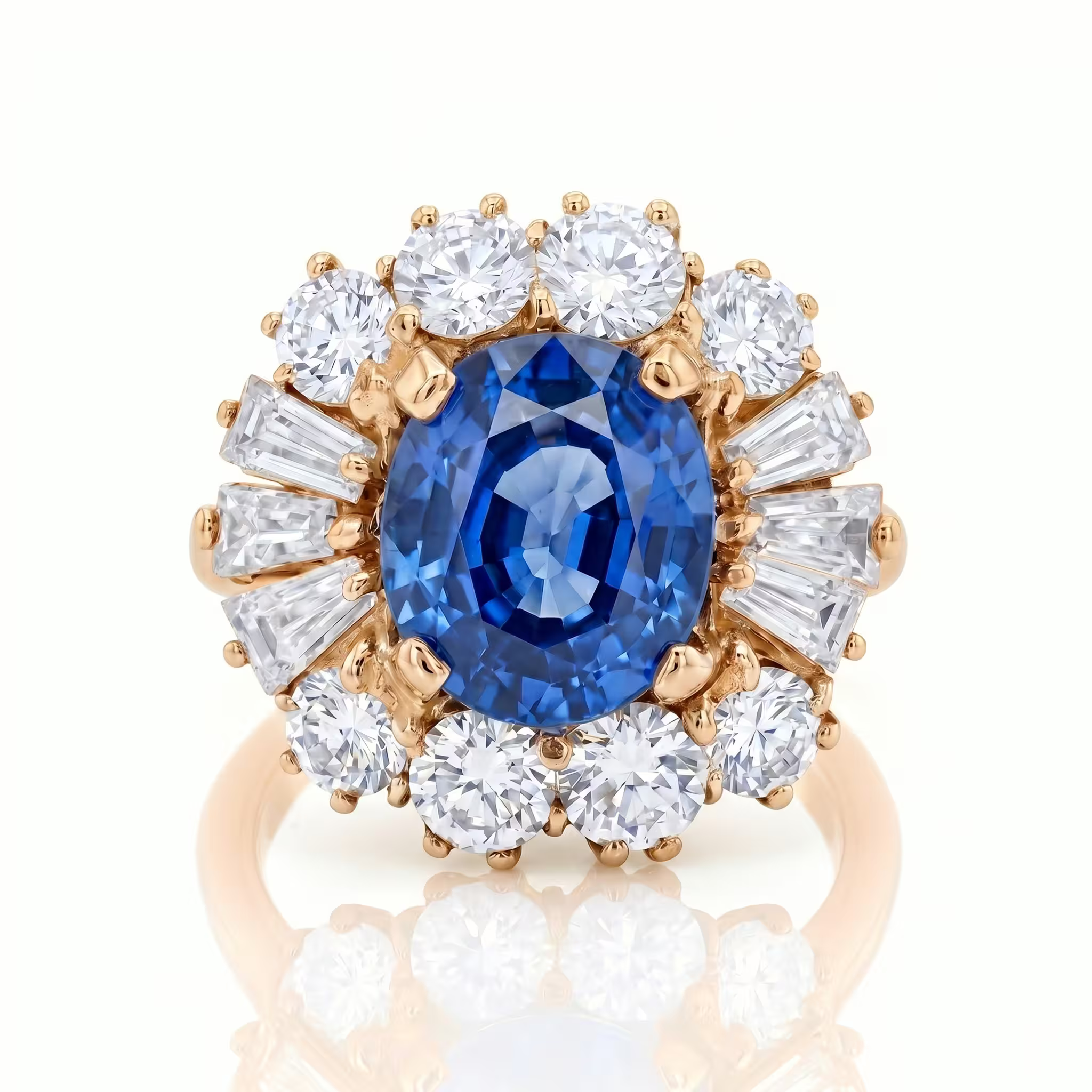 3.60ct Oval Cut Blue Sapphire Halo Set Engagement Ring - 18K Gold Chloe's Jewellers