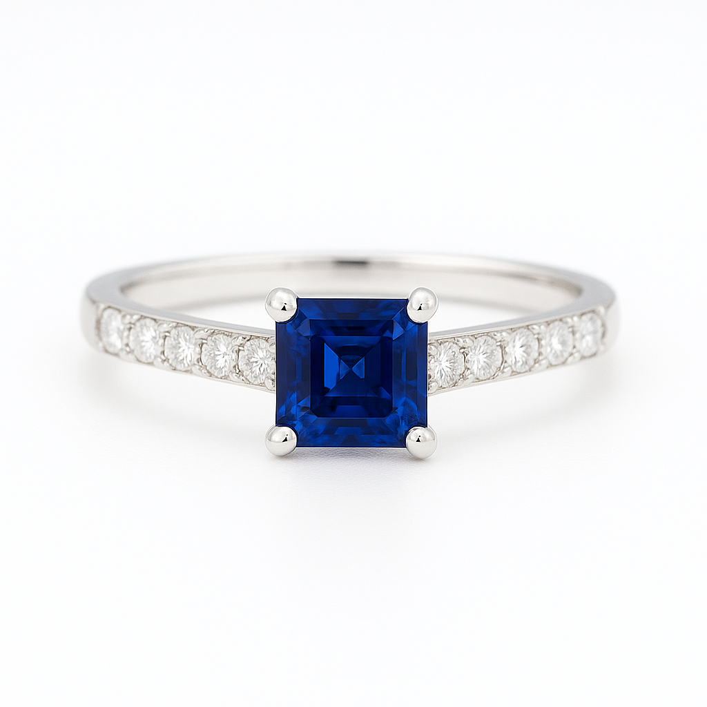 18k White Gold Blue Sapphire & Diamond Cathedral Engagement Ring – 0.83ct Sapphire, 0.20ct Chloe's Jewellers