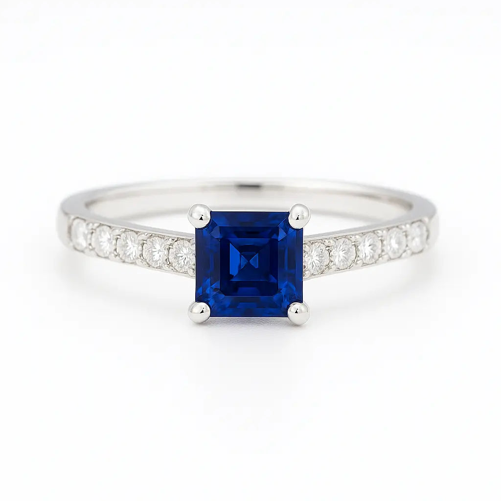 18k White Gold Blue Sapphire & Diamond Cathedral Engagement Ring – 0.83ct Sapphire, 0.20ct Chloe's Jewellers
