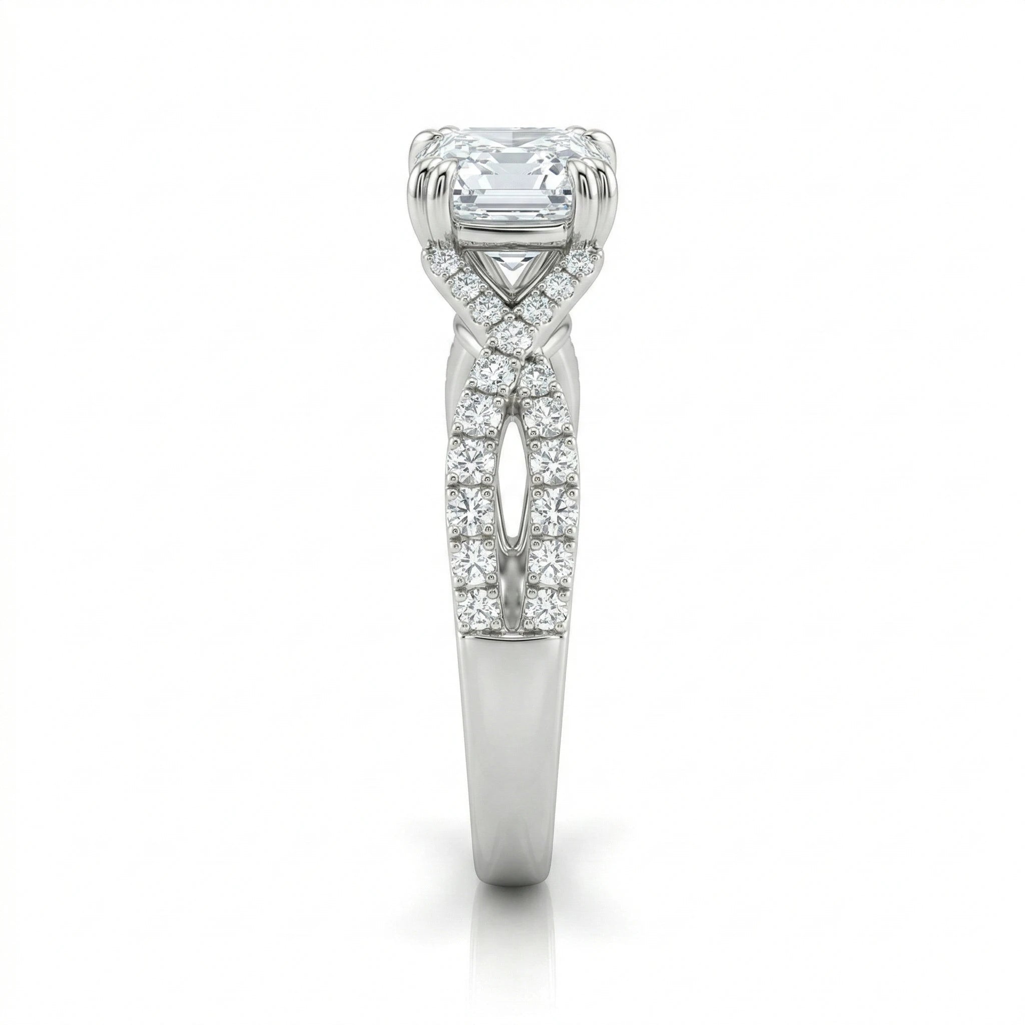 0.92ct Asscher Cut Natural Diamond Engagement Ring With Split Twisted Band Chloe's Jewellers