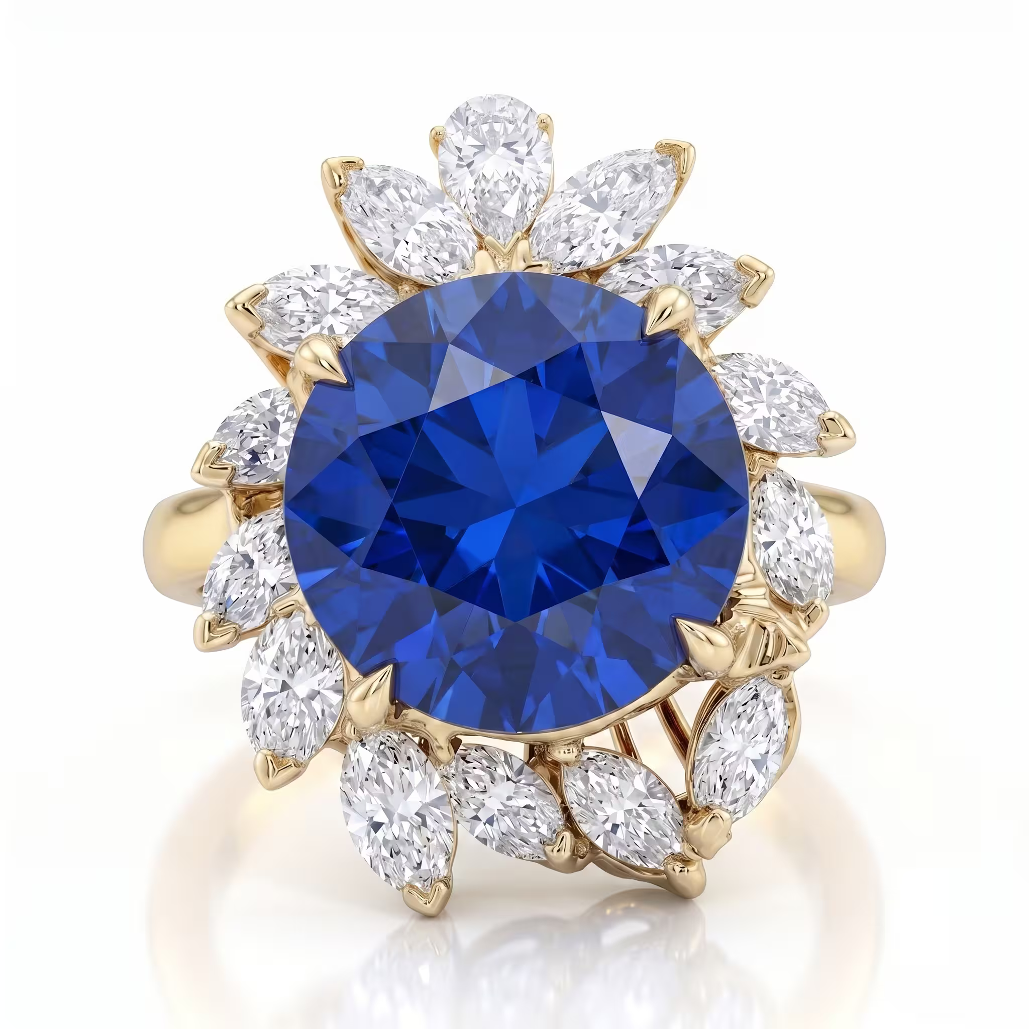 10.15ct Round Cut Sri Lanka Blue Sapphire Engagement Ring - 18K Gold Chloe's Jewellers