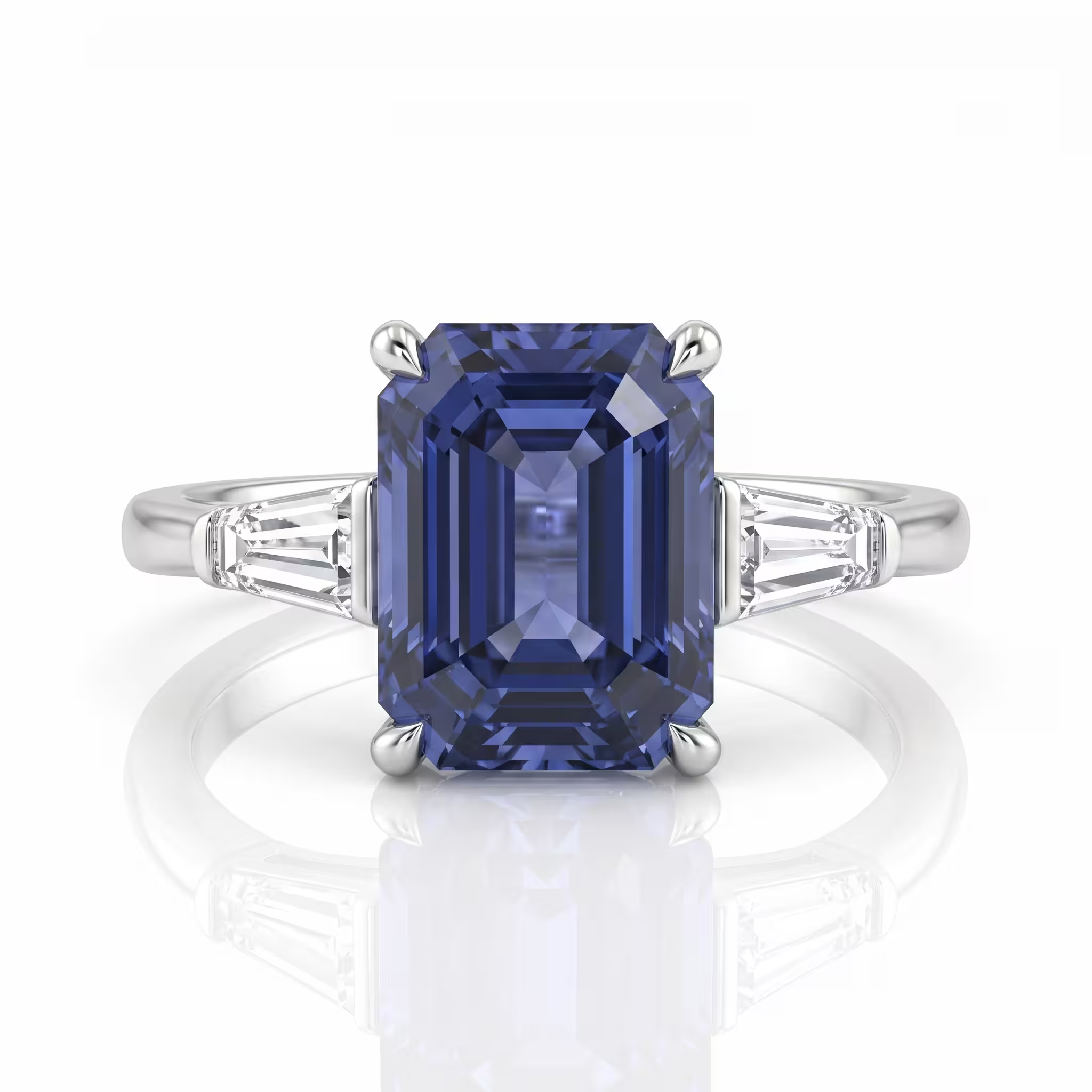 2.23ct Emerald Cut Teal Sapphire Engagement Ring - Platinum