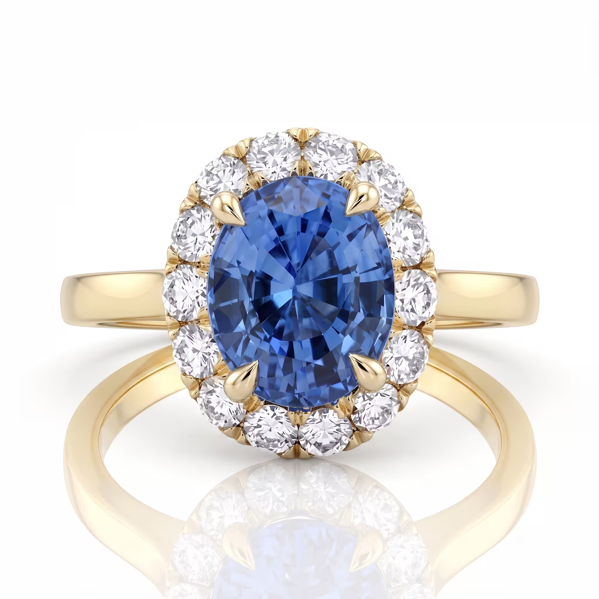 2.29ct Oval Cut Blue Sapphire Halo Setting Engagement Ring - Platinum Chloe's Jewellers