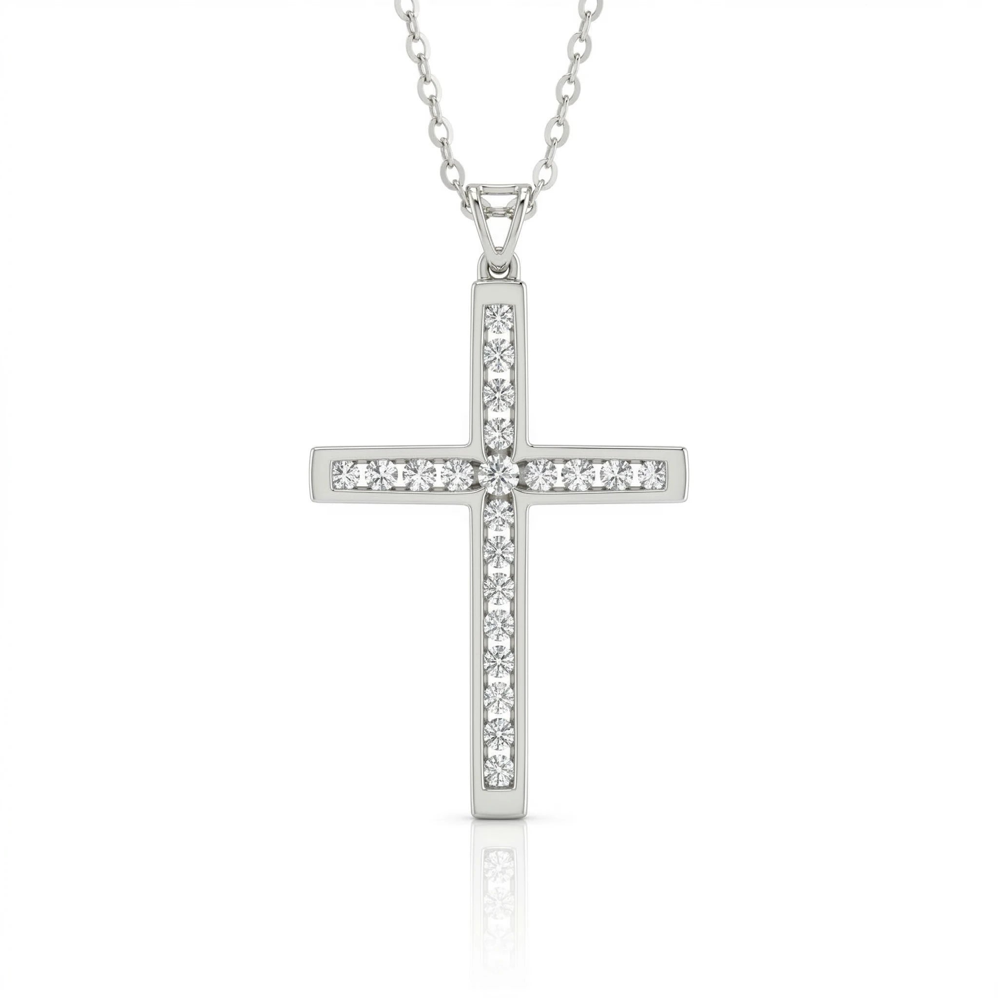 1ct Natural Diamond Cross Pendant Necklace in 9K White Gold