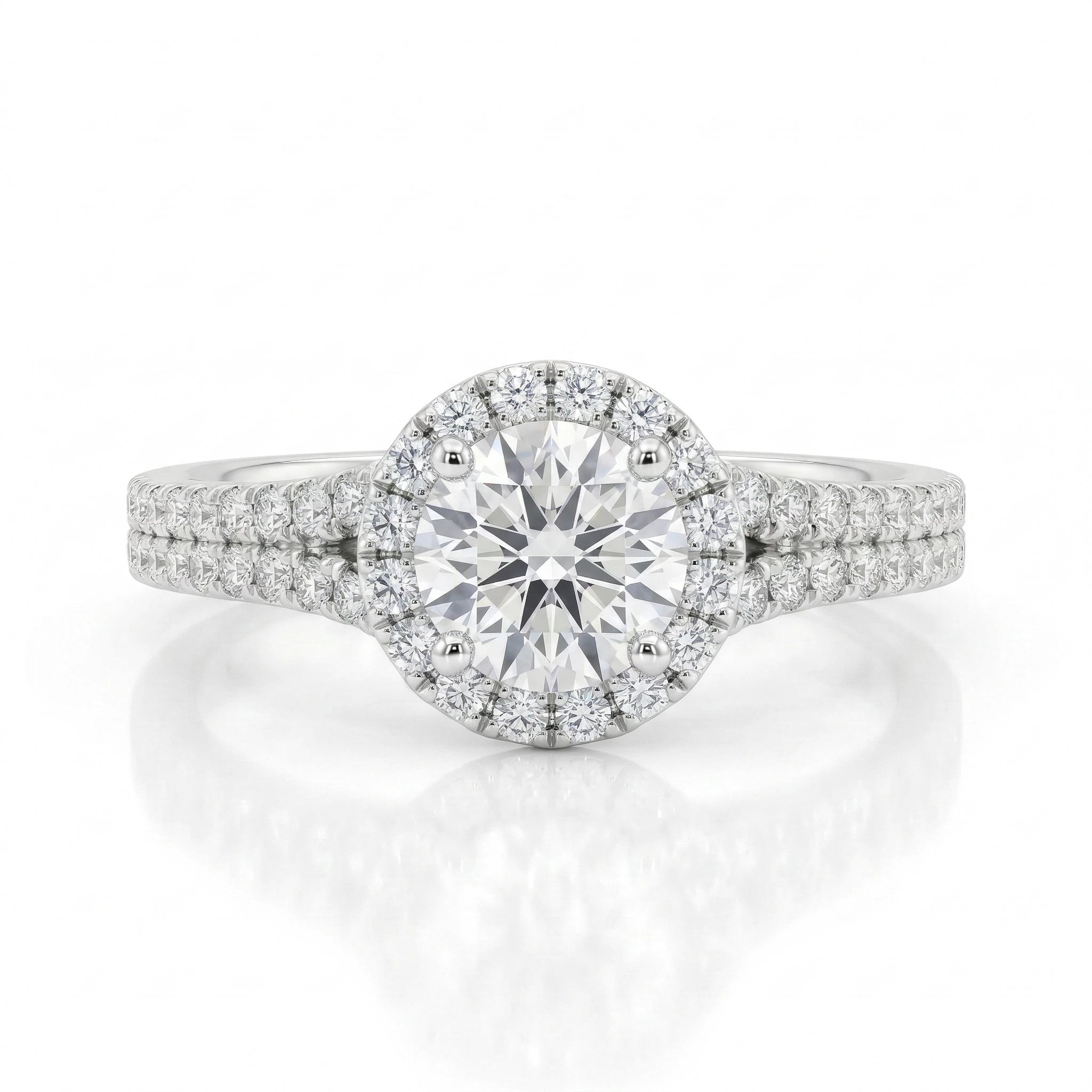 0.43ct GIA Round Cut Natural Diamond Halo Setting Engagement Ring, D / VS1 Chloe's Jewellers