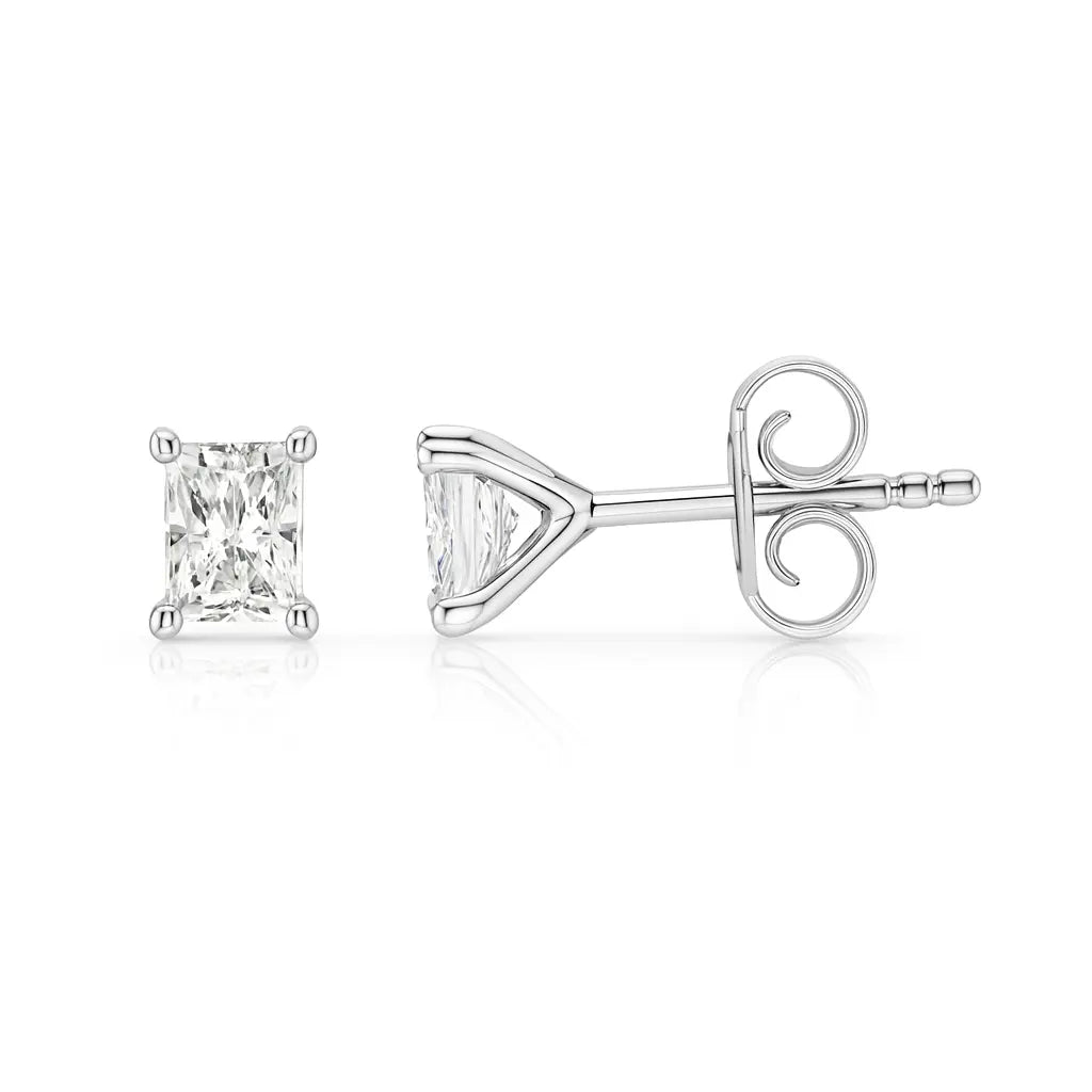 0.70ct Radiant Cut Natural Diamond Stud Earrings, 18ct White Gold Chloe's Jewellers