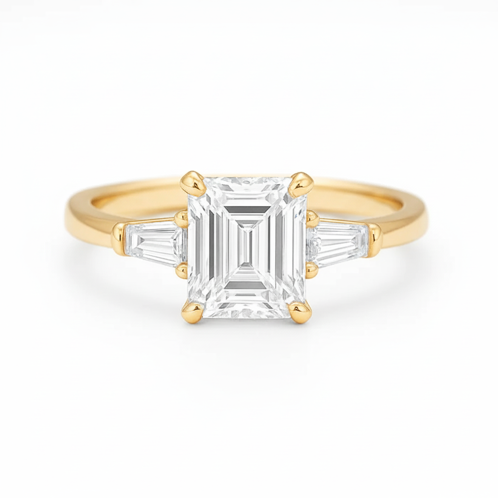 Platinum Emerald-Cut Diamond Three-Stone Engagement Ring – 1.57ct E/VVS1 Chloe's Jewellers