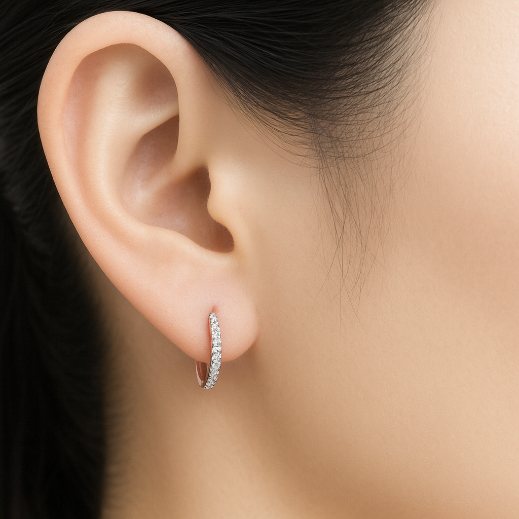 18K White Gold Grain Set Oval Hoop Diamond Earrings 0.24CT