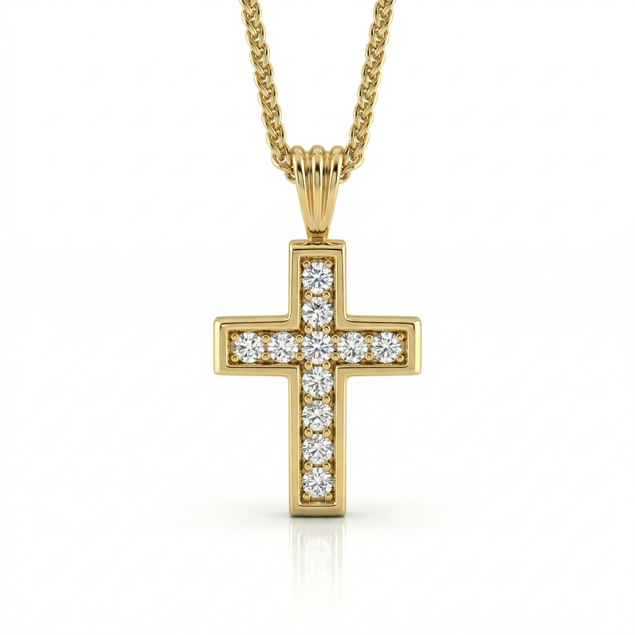 0.17ct Natural Diamond Cross Pendant Necklace in 9K Yellow Gold