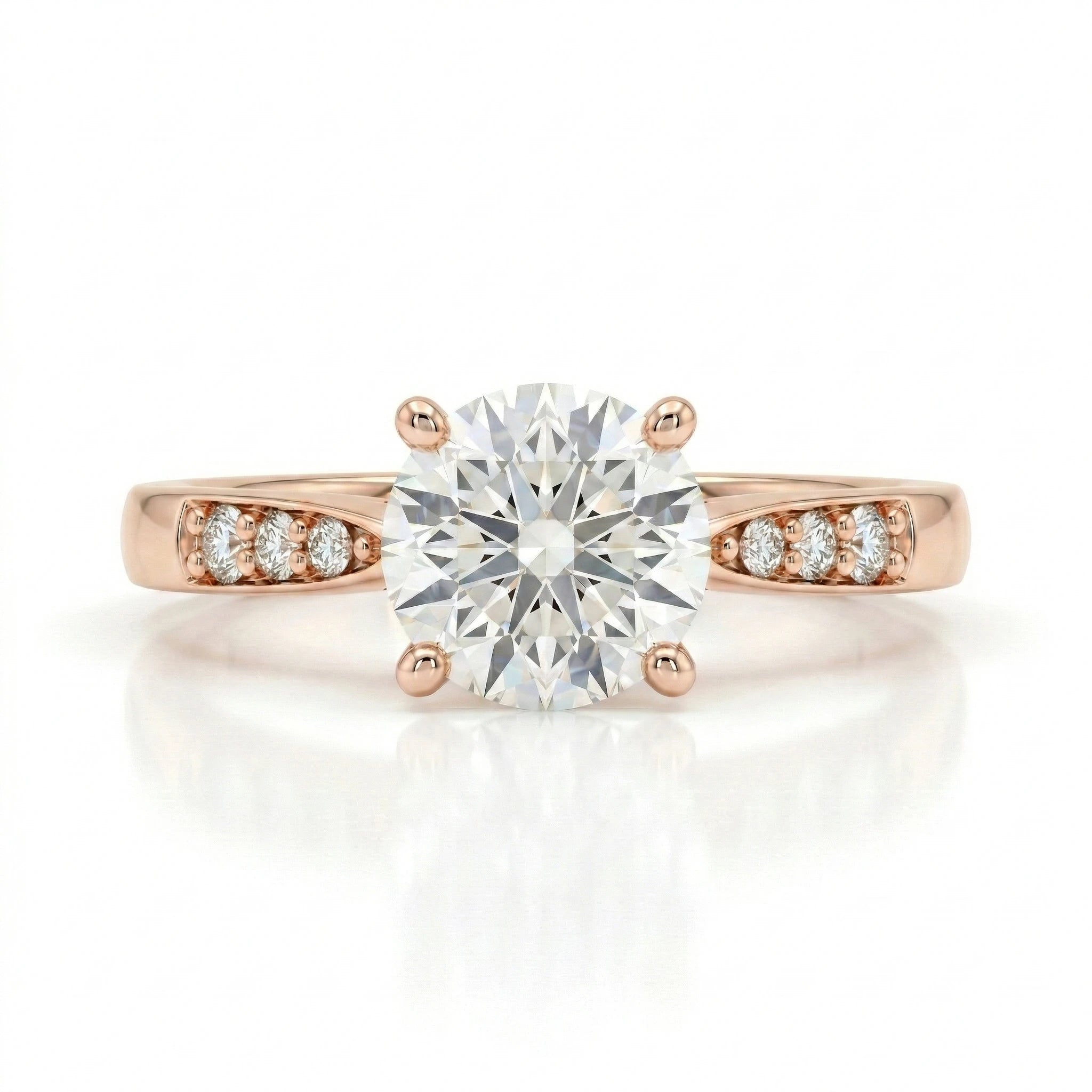 0.80ct GIA Round Cut Natural Diamond Engagement Ring with Stones on Shoulder