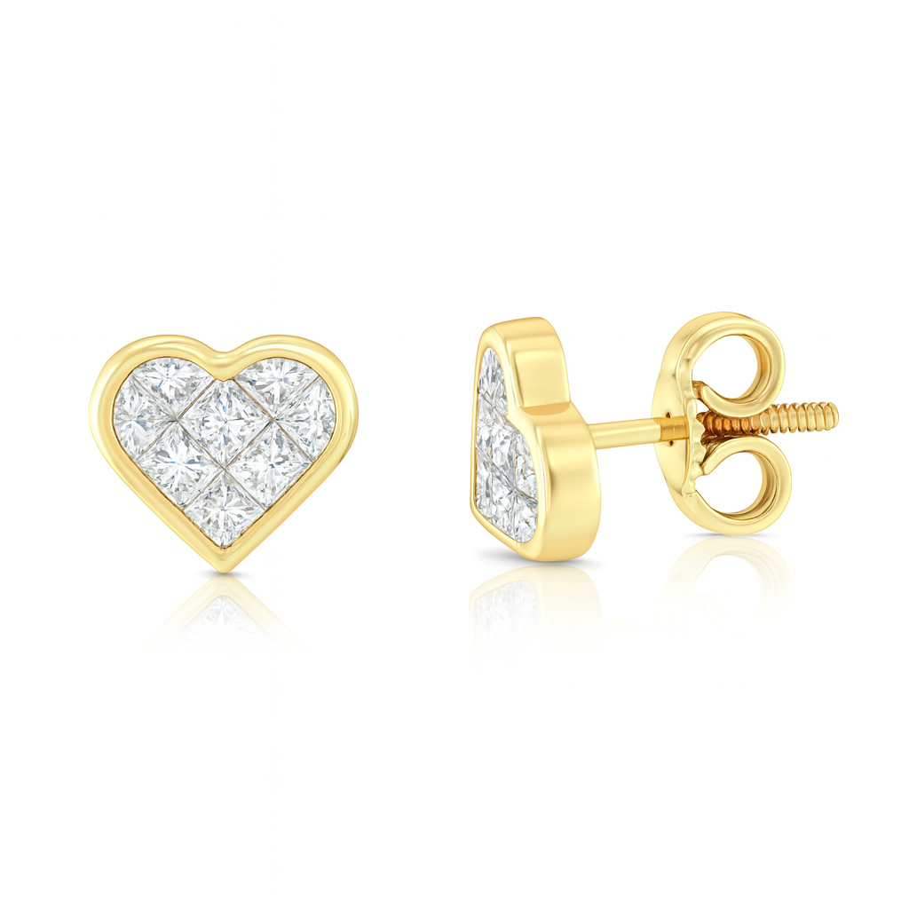 0.60ct Diamond Heart Shape Stud Earring, 18ct Yellow Gold Chloe's Jewellers