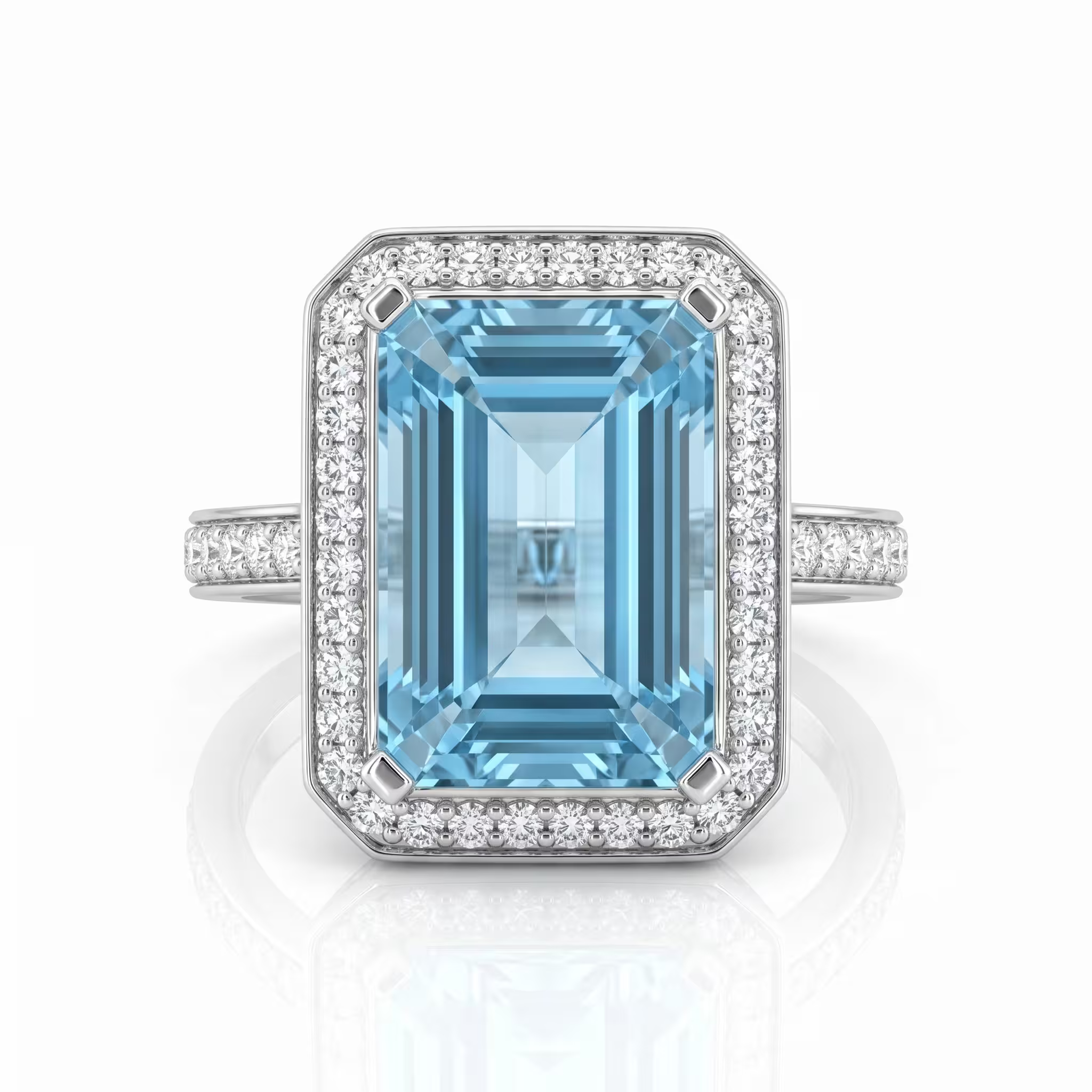 6.01CT Emerald shape Aquamarine Stone Engagement Ring - Platinum Chloe's Jewellers