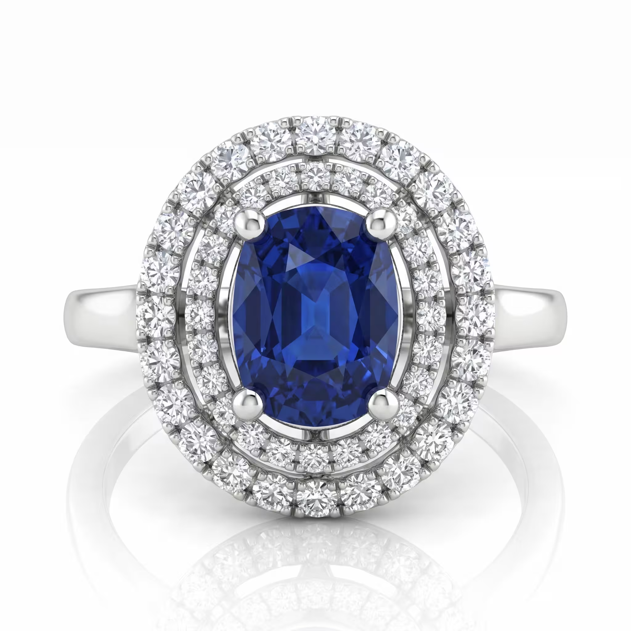 1.47ct Oval Cut Blue Sapphire Halo Setting Engagement Ring - 18K Gold Chloe's Jewellers