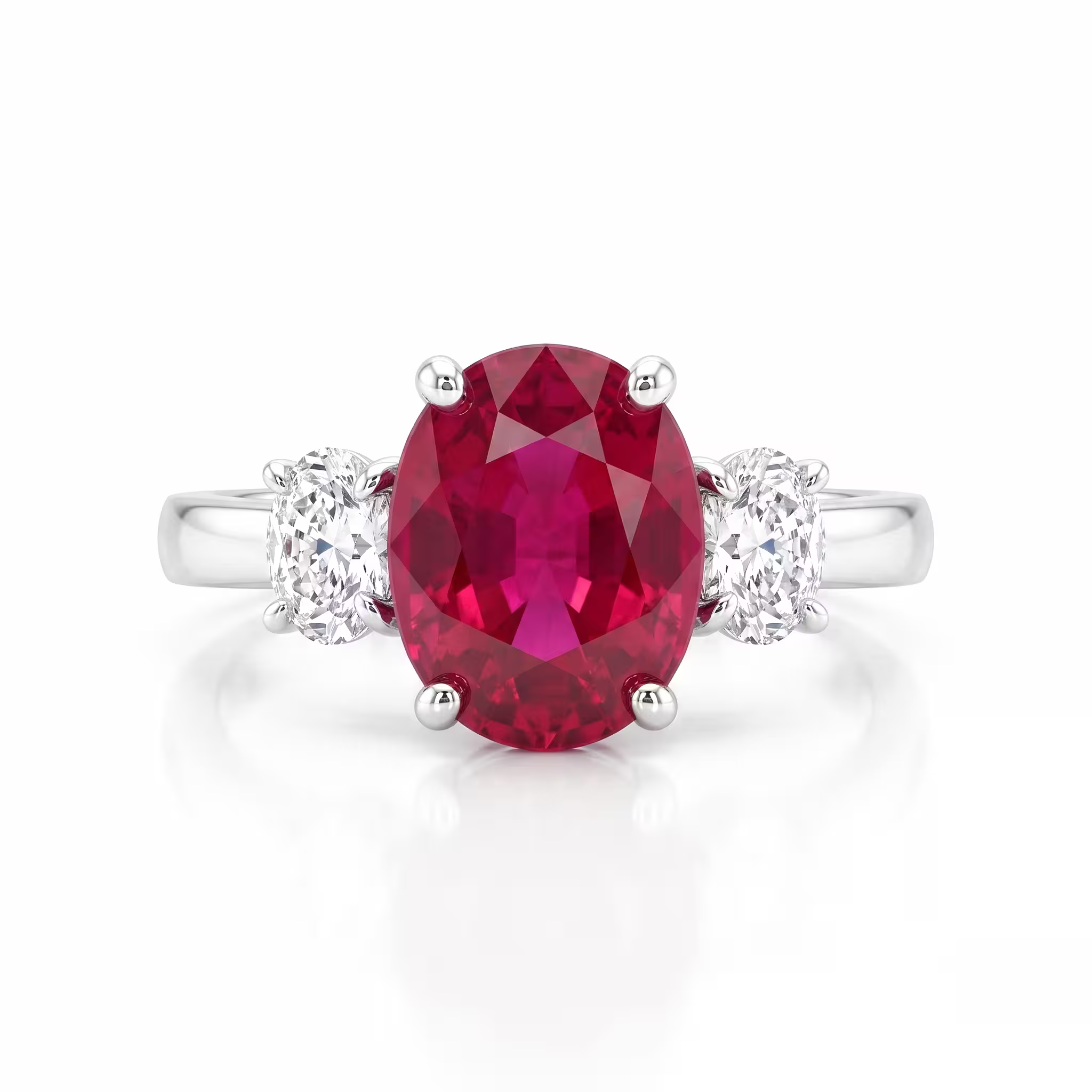 2.12ct Oval Cut Burma Heated Ruby Trilogy Engagement Ring - Platinum