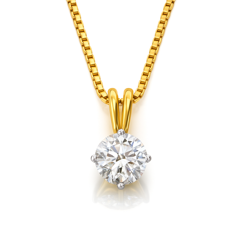 18K Yellow Gold Round Brilliant Cut Natural Diamond Solitaire Pendant Necklace 0.90CT Chloe's Jewellers