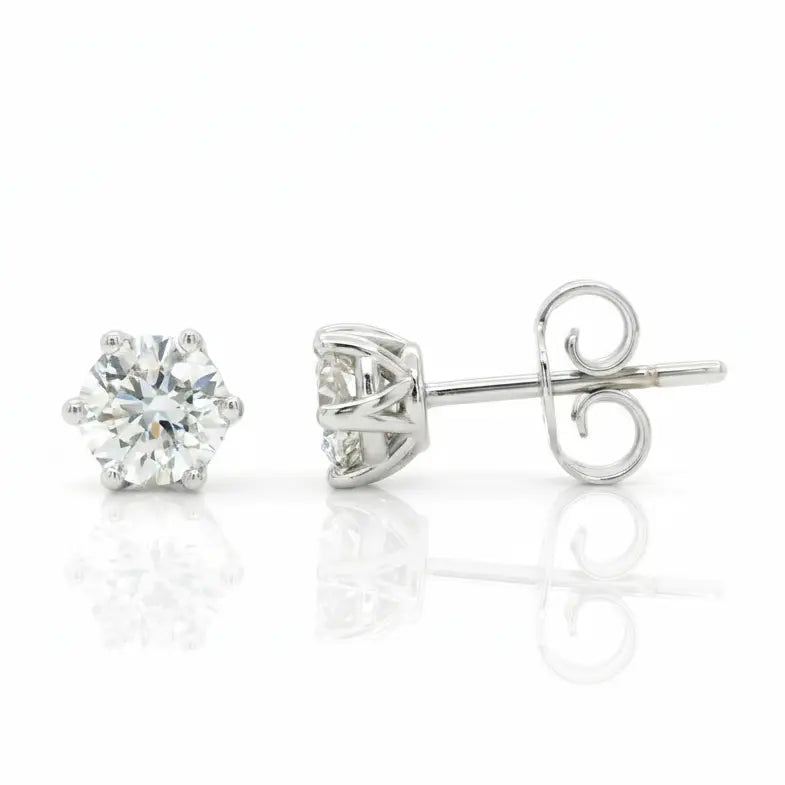 1.00ct Round Cut Natural Diamond Stud Earrings, 18ct White Gold Chloe's Jewellers