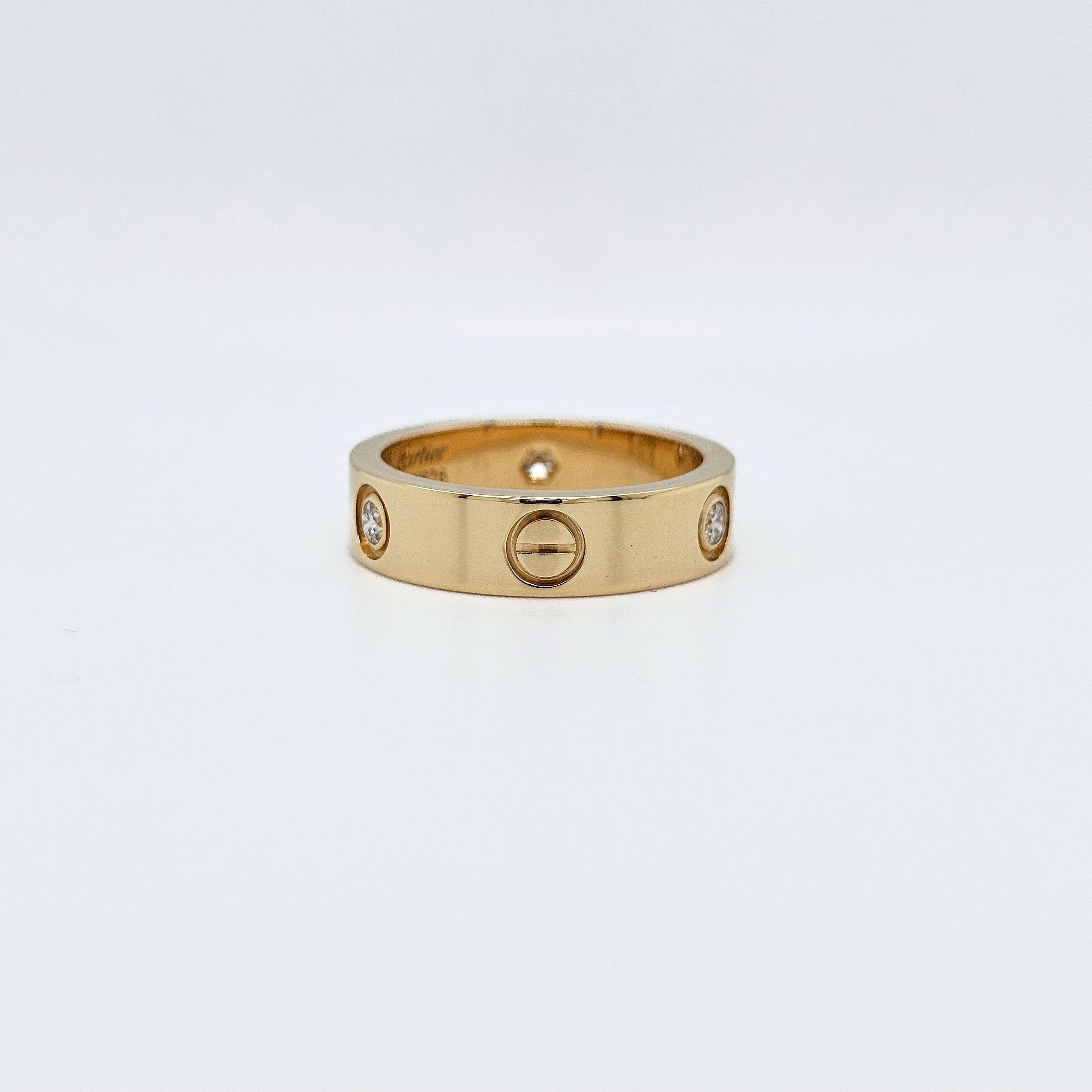 Cartier Love Ring, Classic Model, 3 Diamonds, 18ct Yellow Gold, Size 57 Chloe's Jewellers