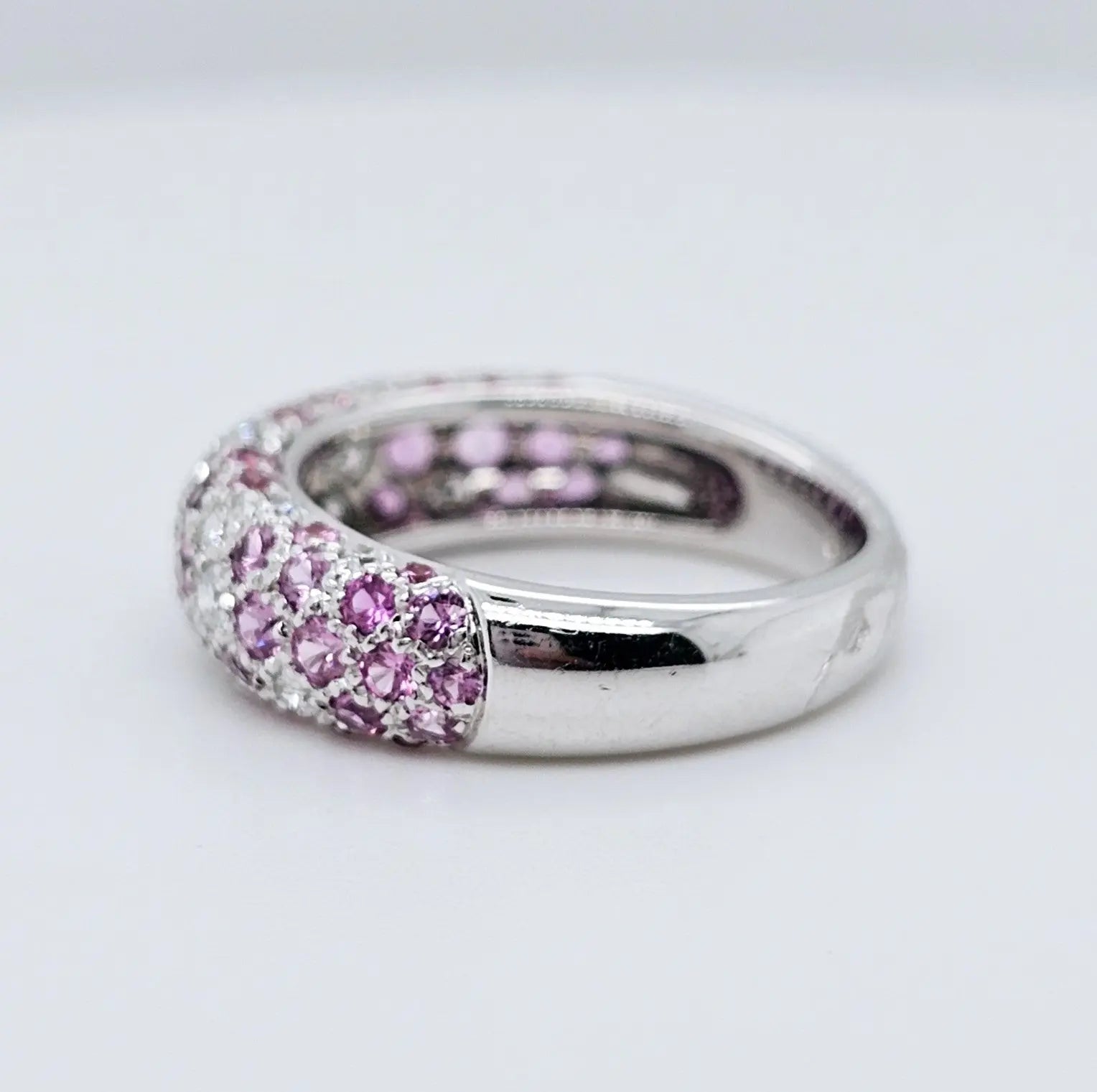 Pre-Owned Etincelle De Cartier Ring – 18k White Gold, Round Brilliant Cut Diamonds & Pink Sapphire Chloe's Jewellers