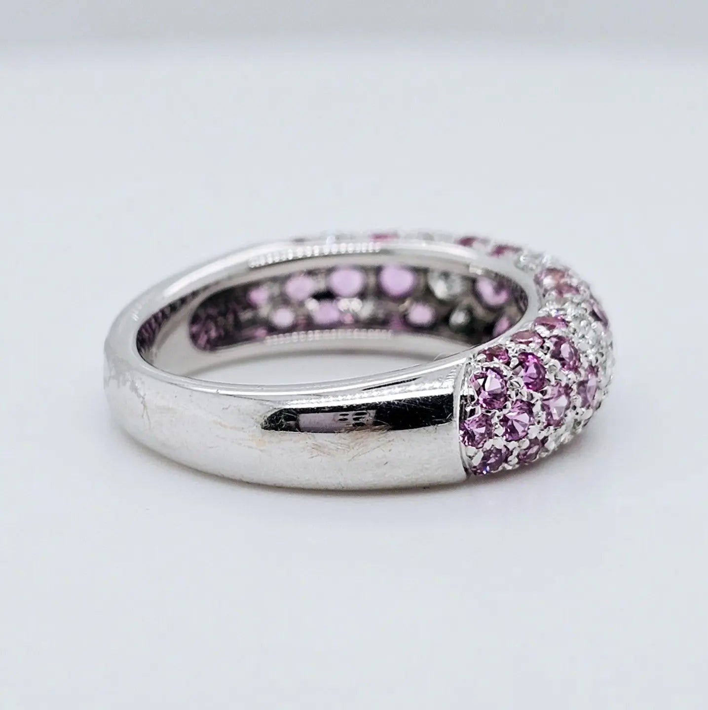 Pre-Owned Etincelle De Cartier Ring – 18k White Gold, Round Brilliant Cut Diamonds & Pink Sapphire Chloe's Jewellers
