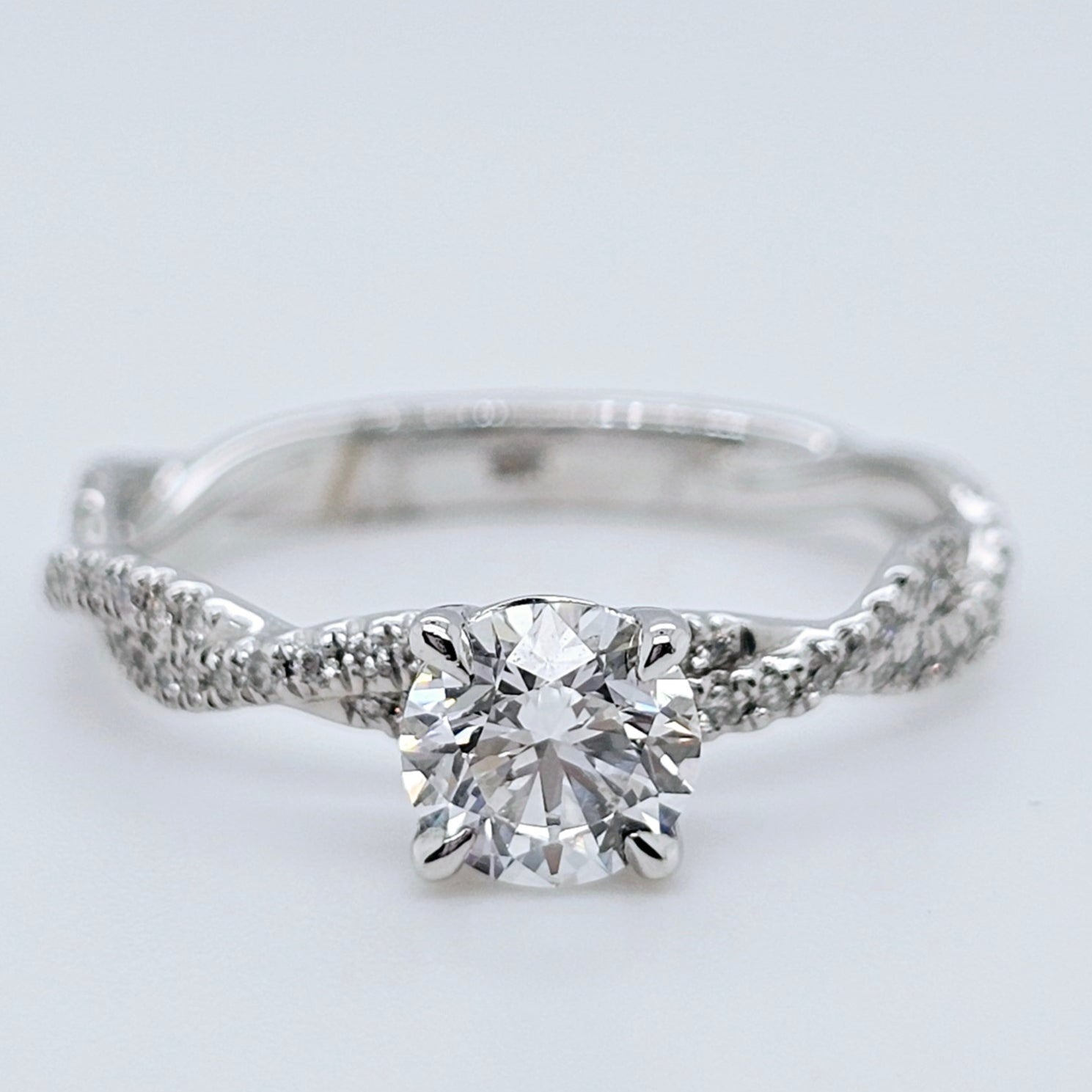 Solitaire engagement ring | Twisted band engagement ring | 18k white gold wedding ring